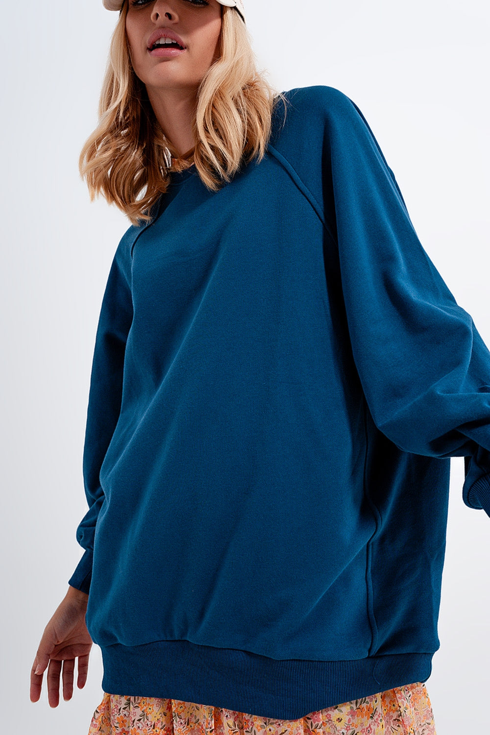 Felpa oversize con cuciture a vista in blu
