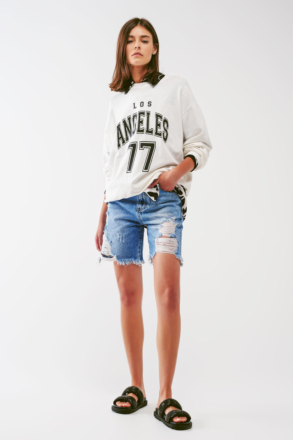 Felpa oversize con testo Los Angeles in bianca