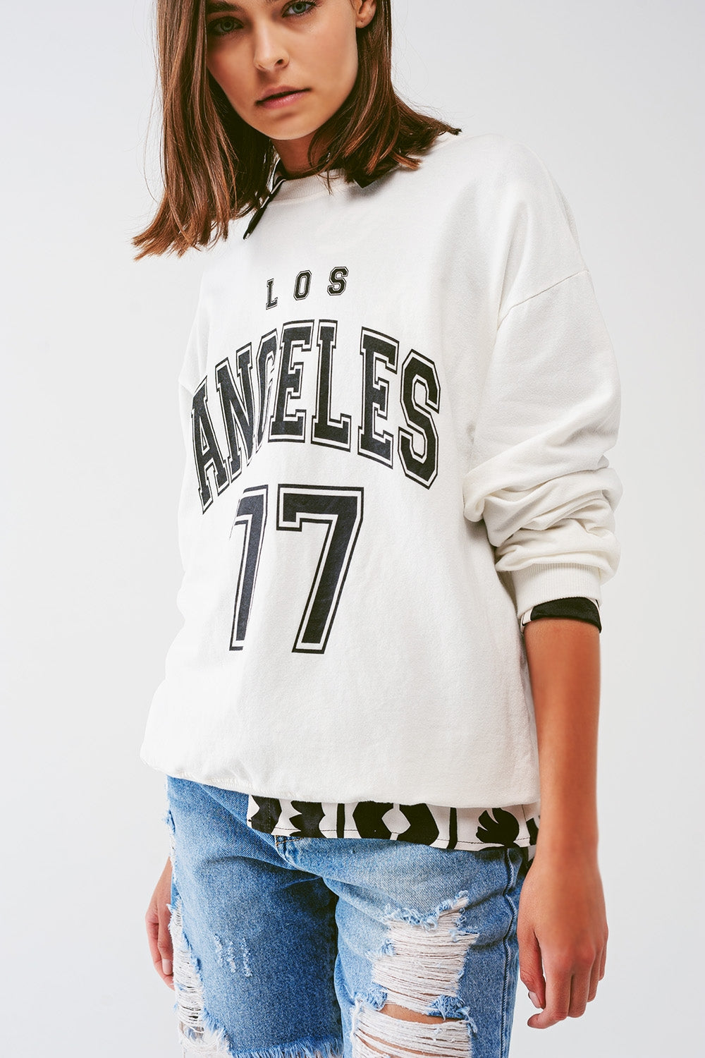 Felpa oversize con testo Los Angeles in bianca