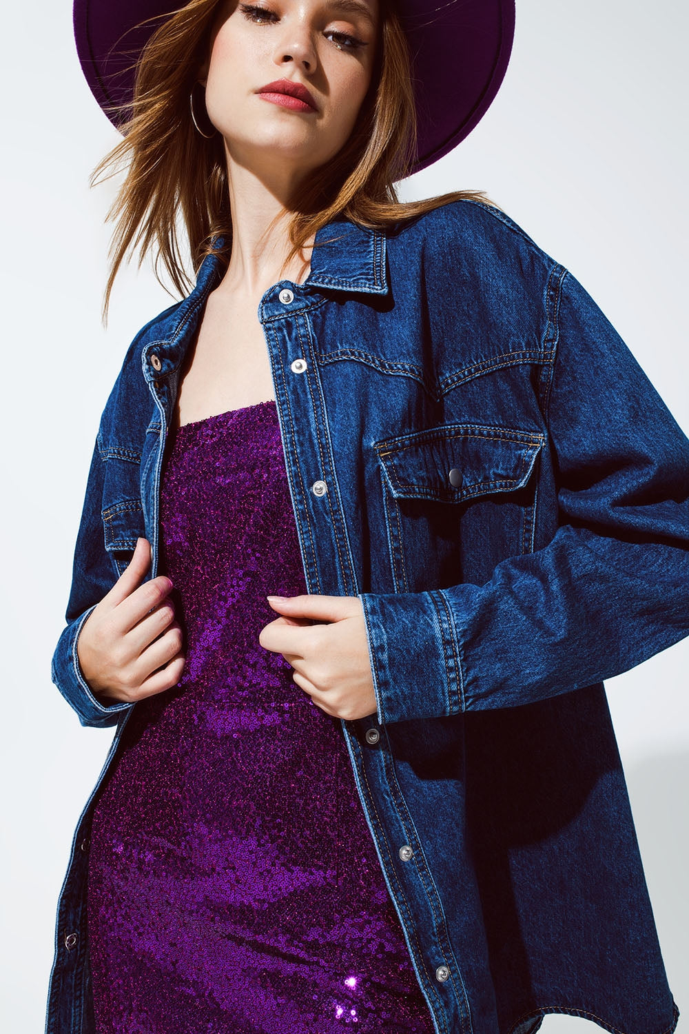 Giacca camicia cargo oversize in denim con tasche