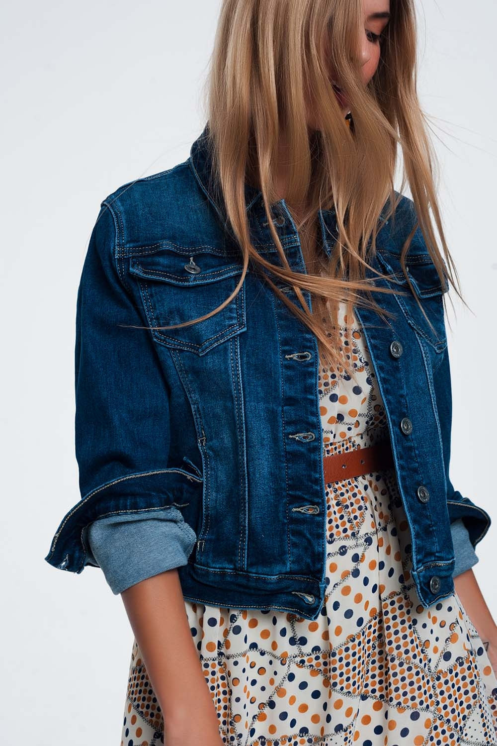 Giacca di jeans skinny lavaggio medio stile western