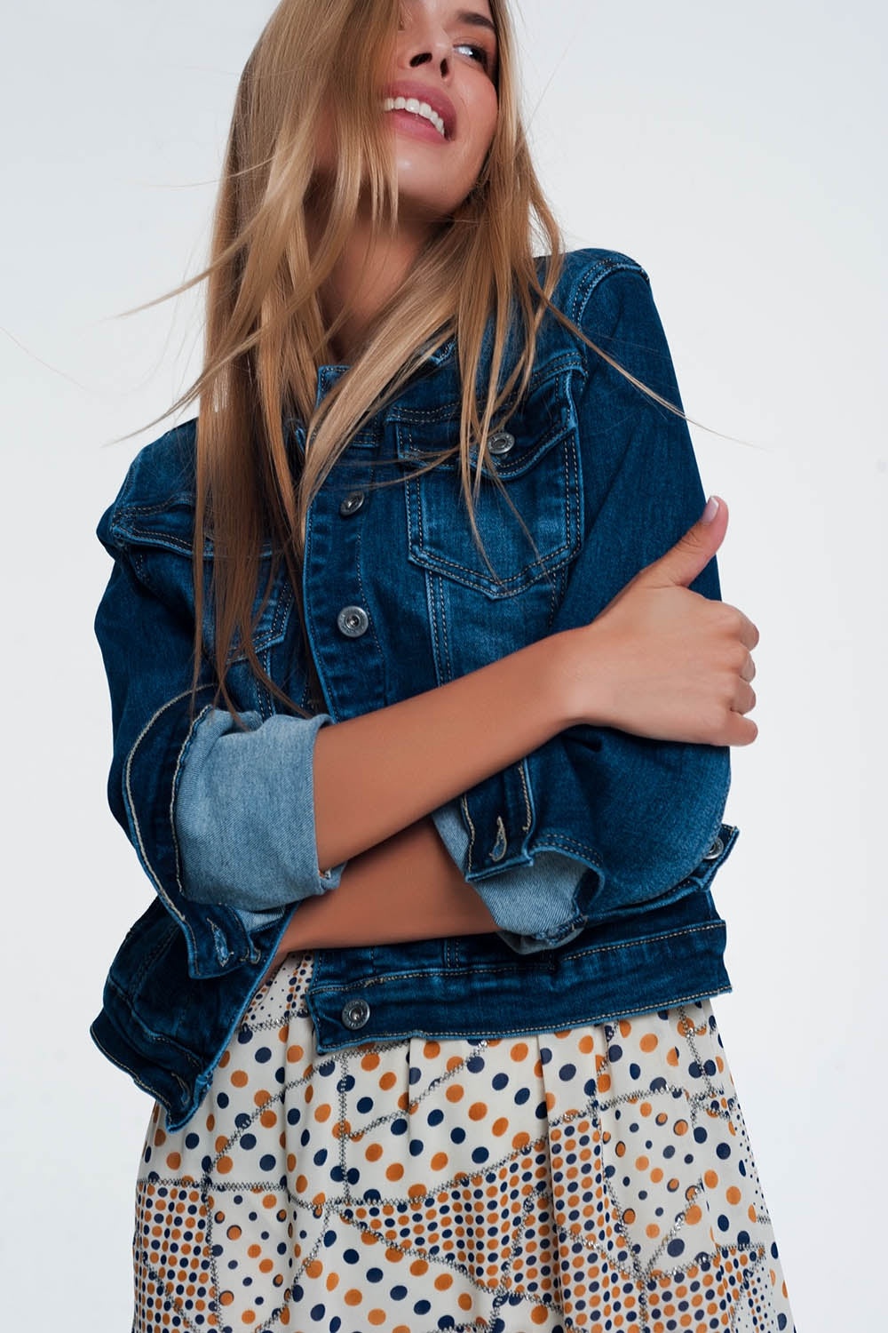 Giacca di jeans skinny lavaggio medio stile western