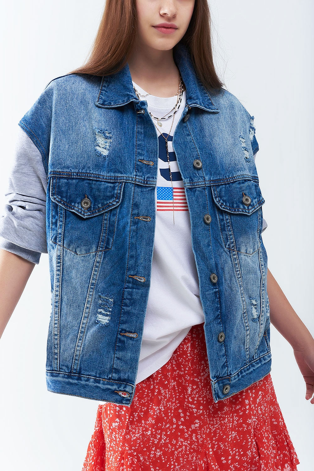 Giacca in denim con maniche in tessuto da jogging