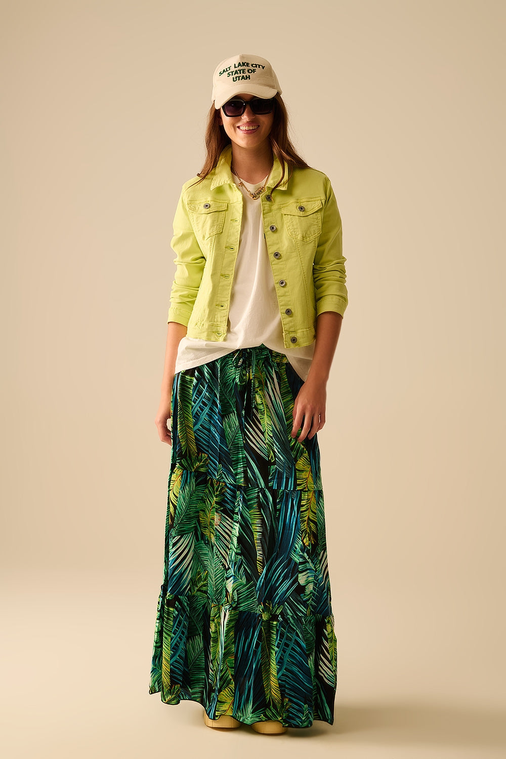 Giacca in denim elasticizzato basic con tasche in lime