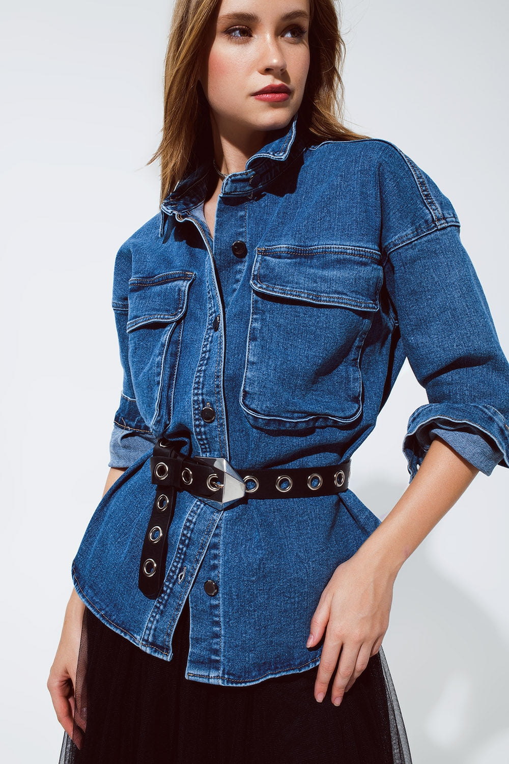 giacca in denim oversize con tasche cargo