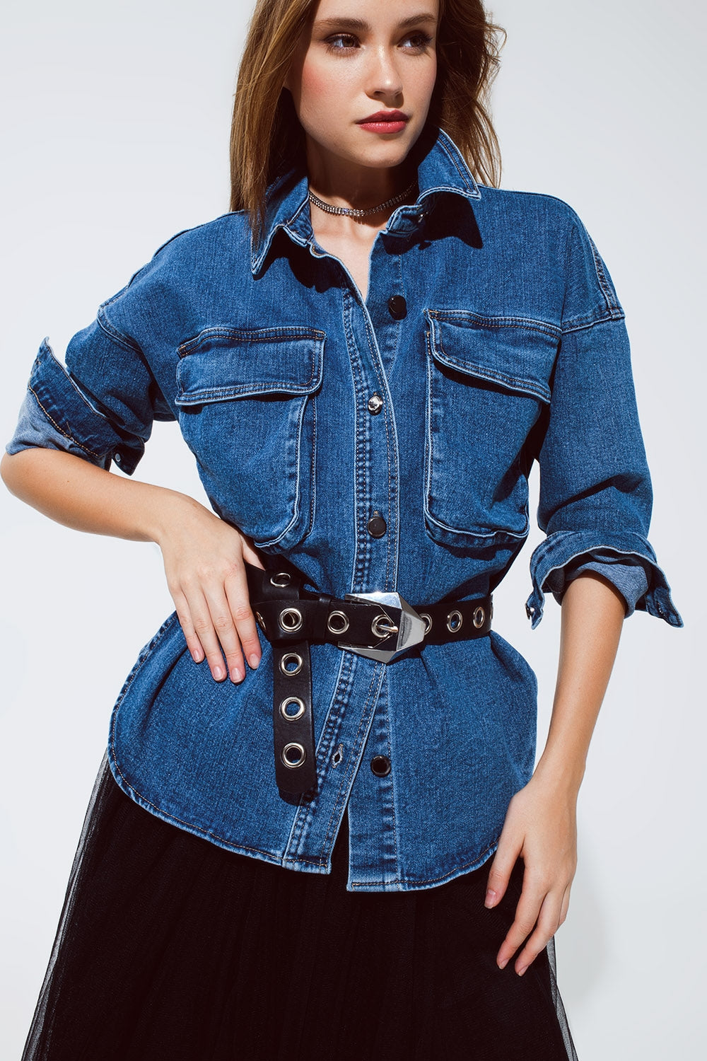 giacca in denim oversize con tasche cargo
