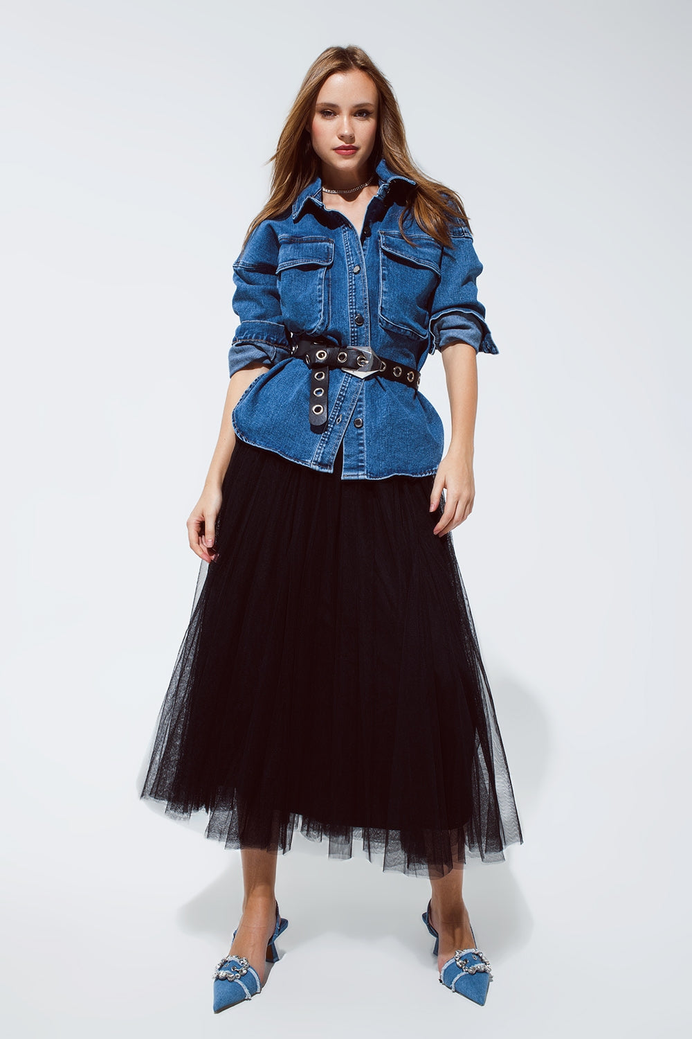 giacca in denim oversize con tasche cargo