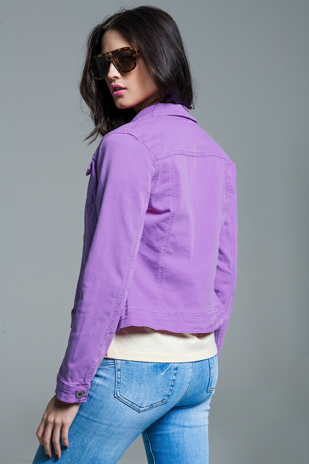 Giacca trucker slim in denim lilla