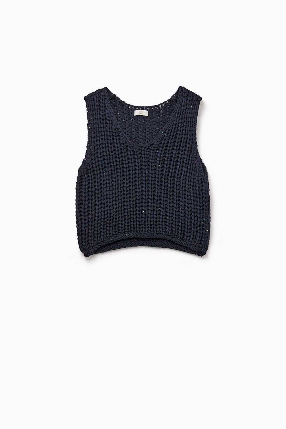 Gilet all'uncinetto in marina con filo di paillettes
