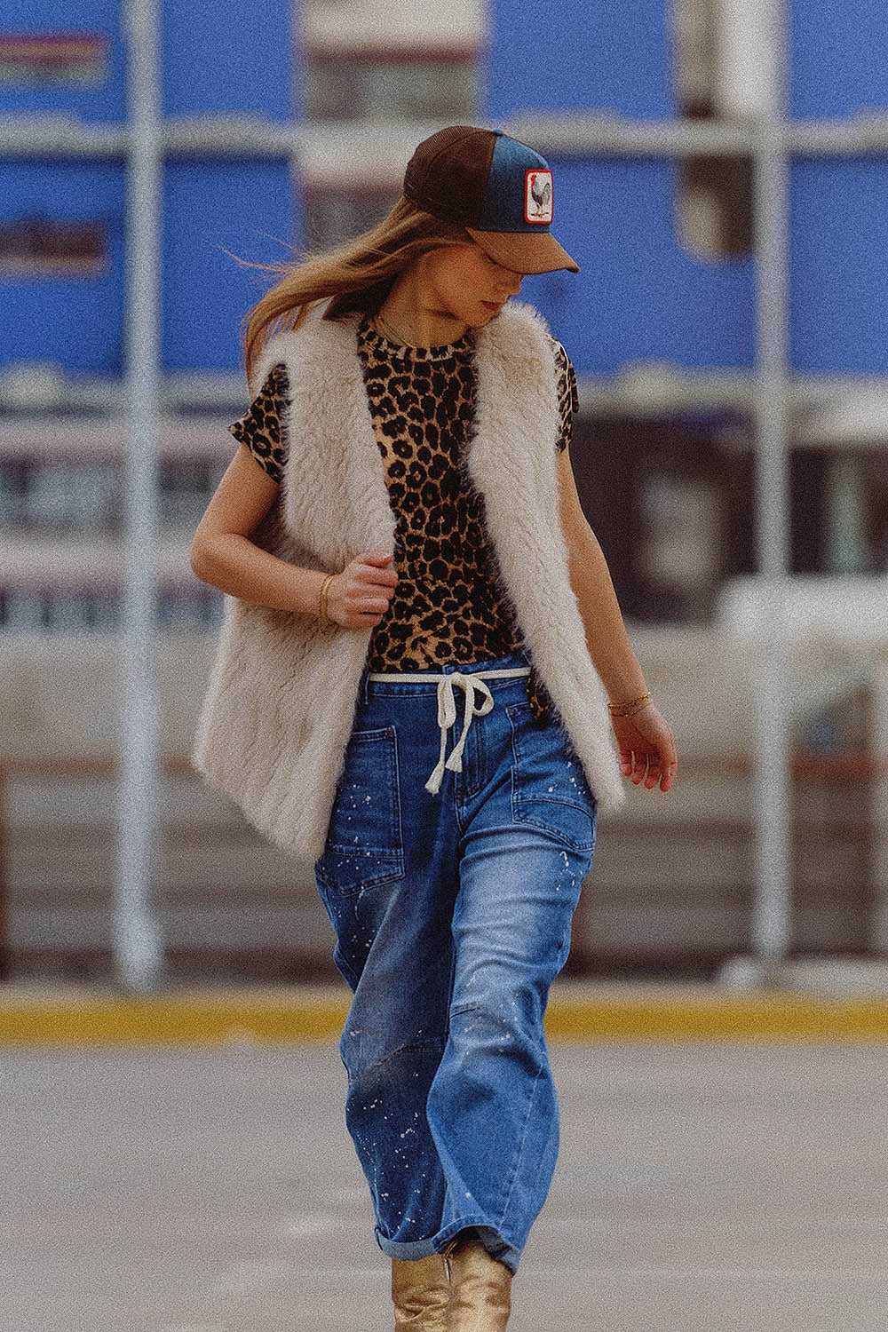gilet beige in pelliccia fine