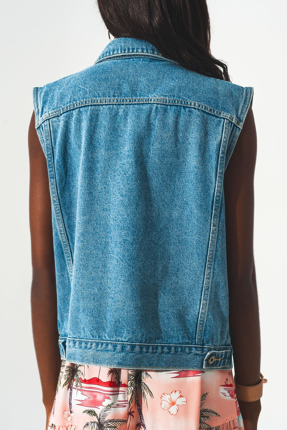 Gilet di jeans in cotone anni 70 blu