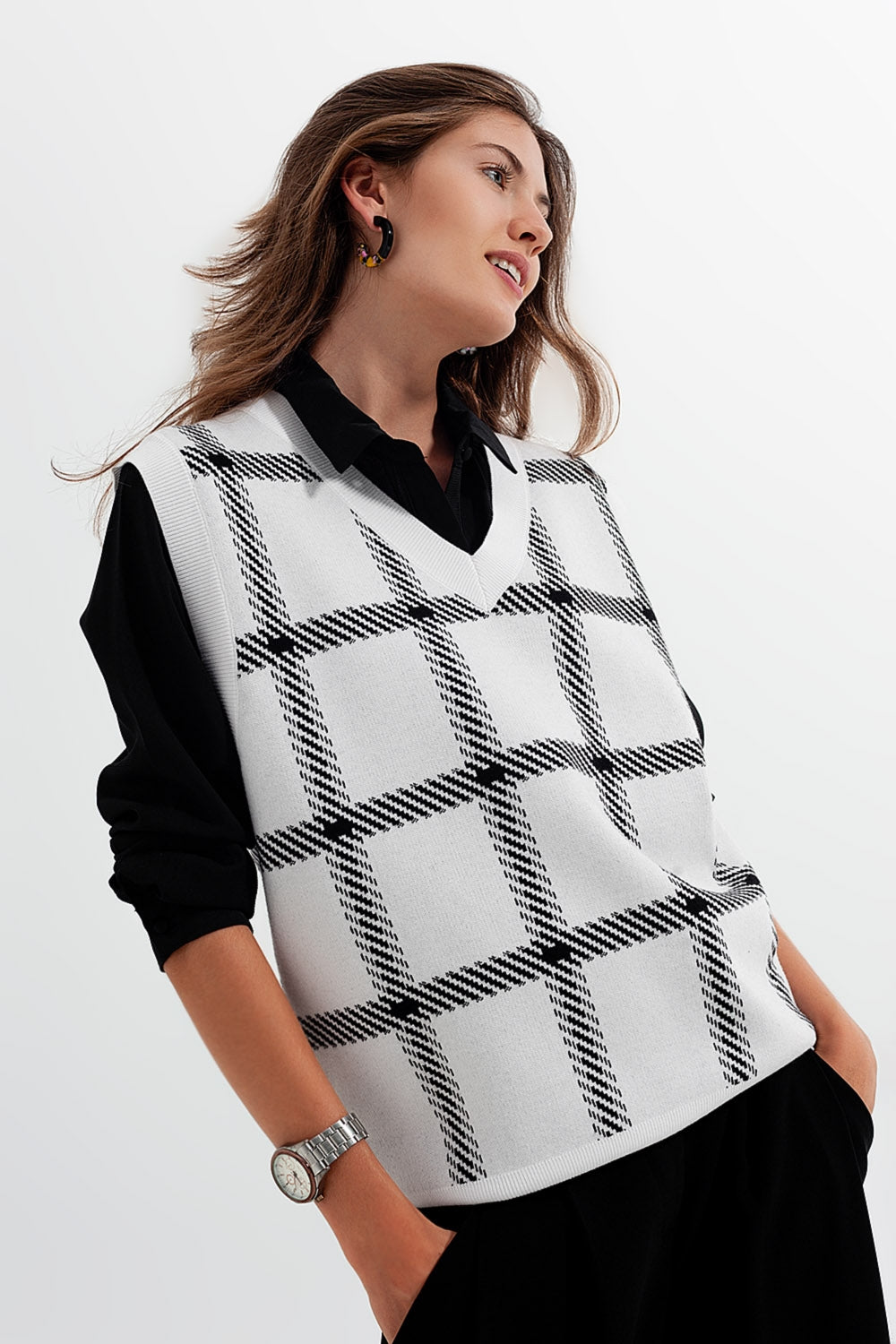 Gilet in maglia con grande tratteggio