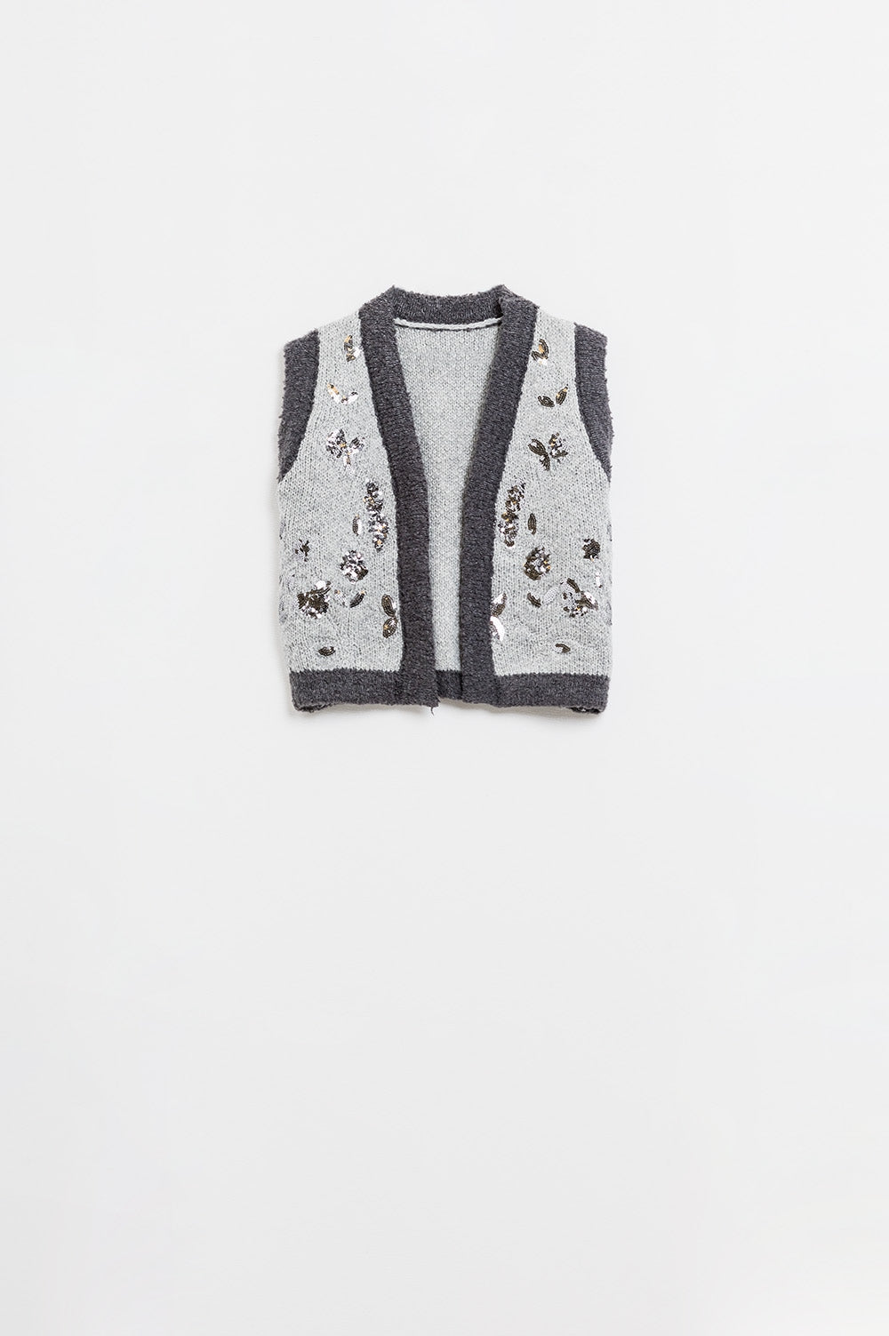 Q2 Gilet in maglia con ricamo a fiori in grigio