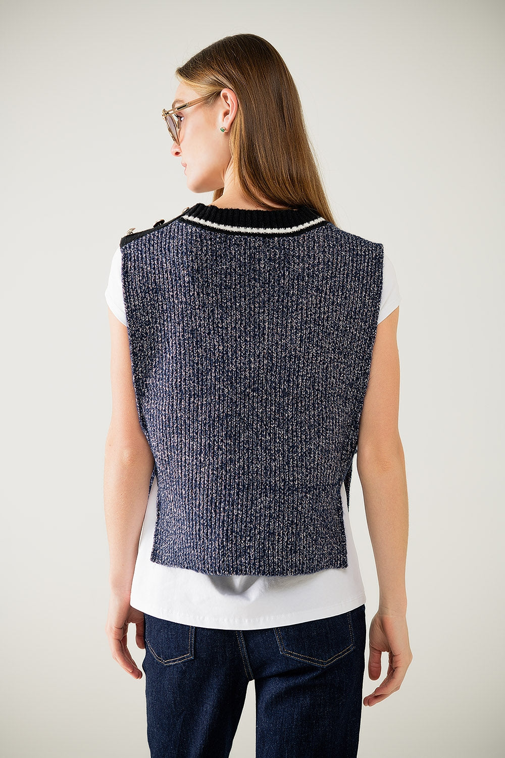 Gilet in maglia con scollo a V e lato aperto