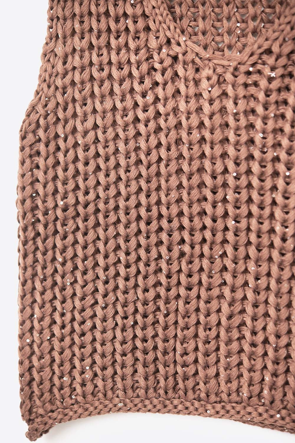 Gilet Maglione a Maglia Grossa Marrone con Scollo a V