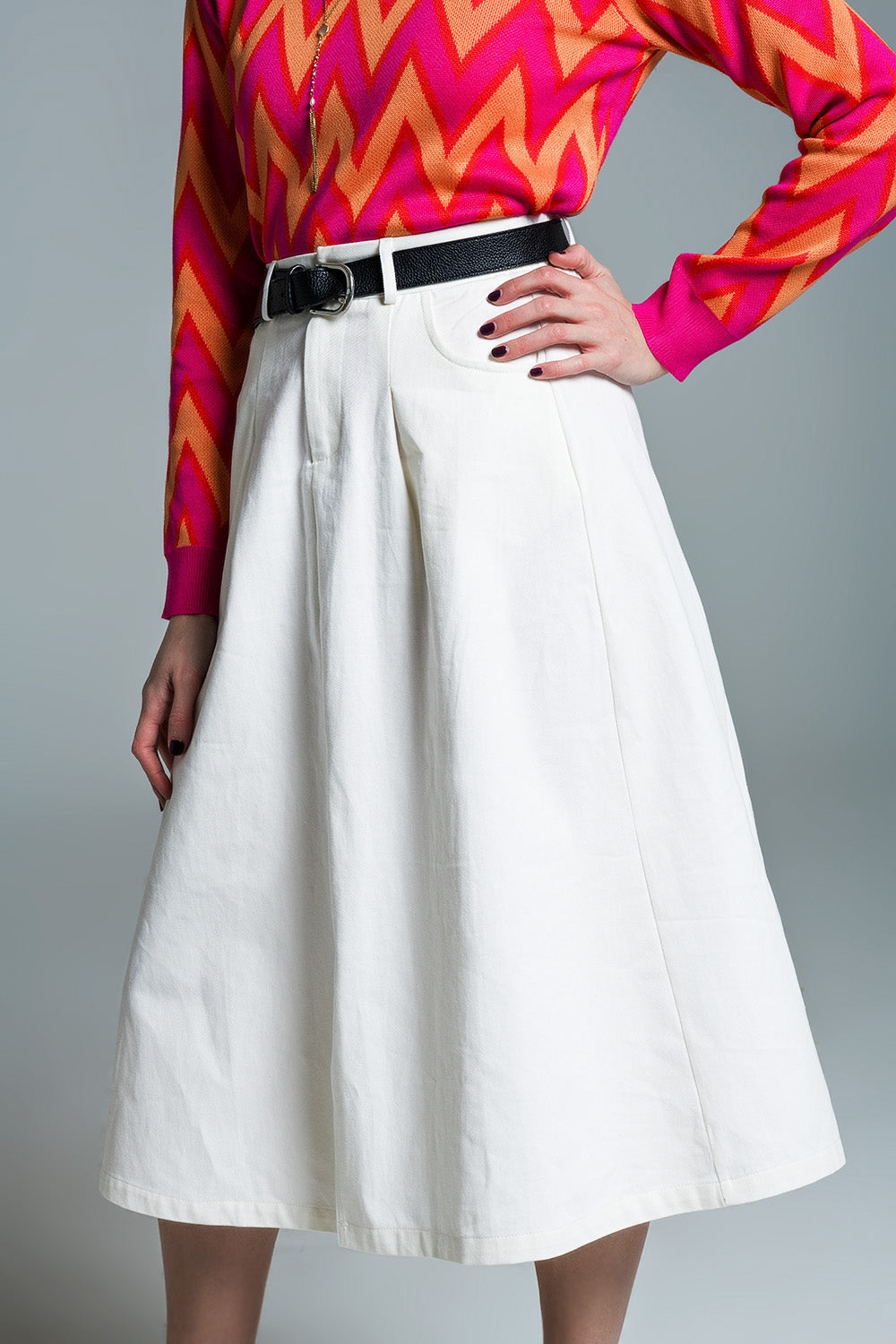 Gonna A line Midi bianca con tasche in bianco