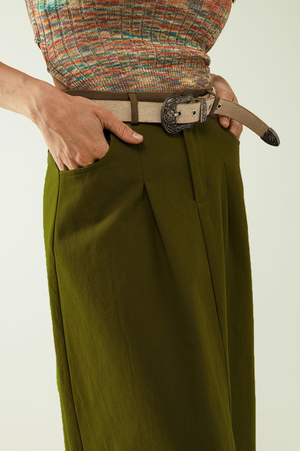 Gonna A line Midi Khaki con tasche in Khaki