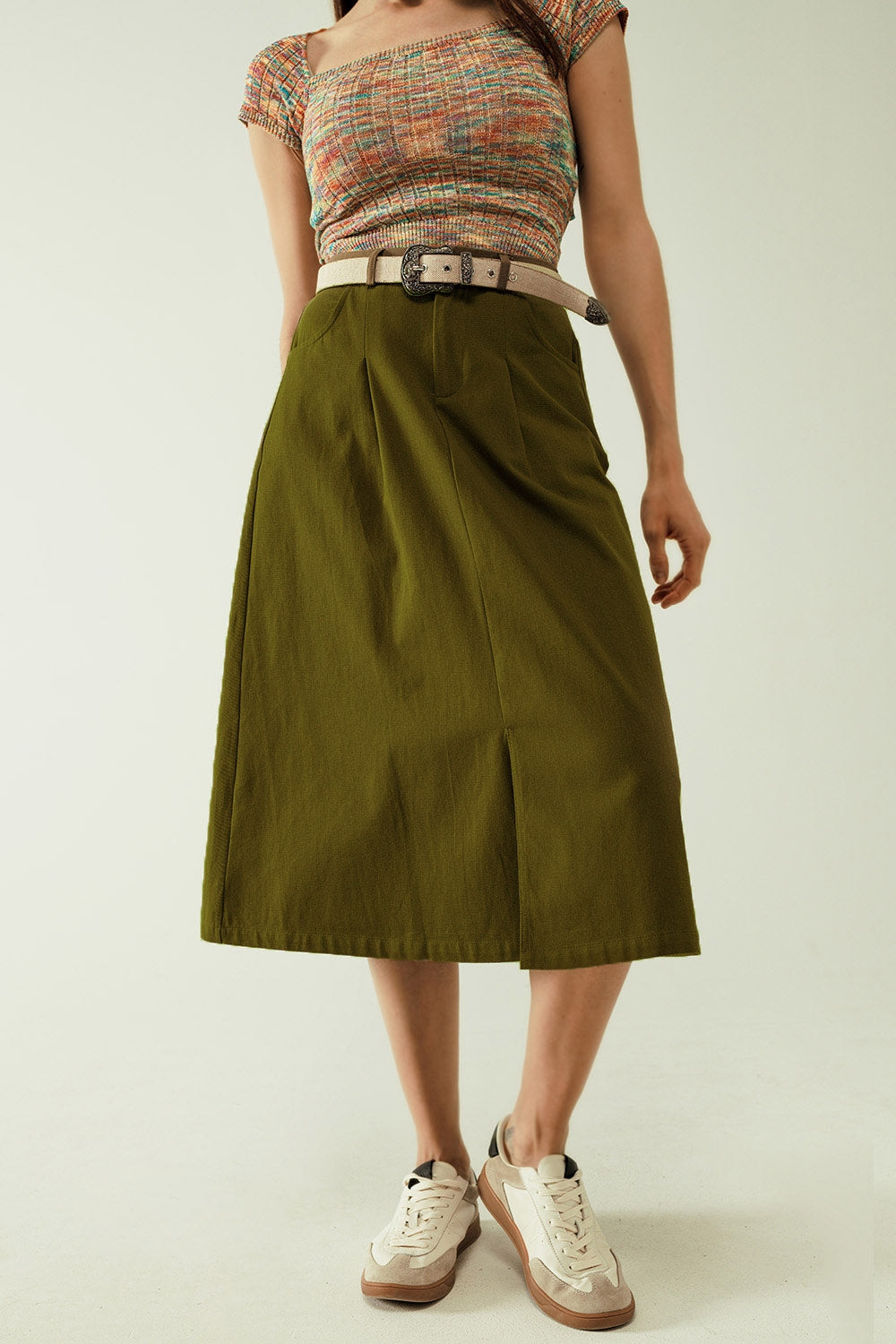 Gonna A line Midi Khaki con tasche in Khaki