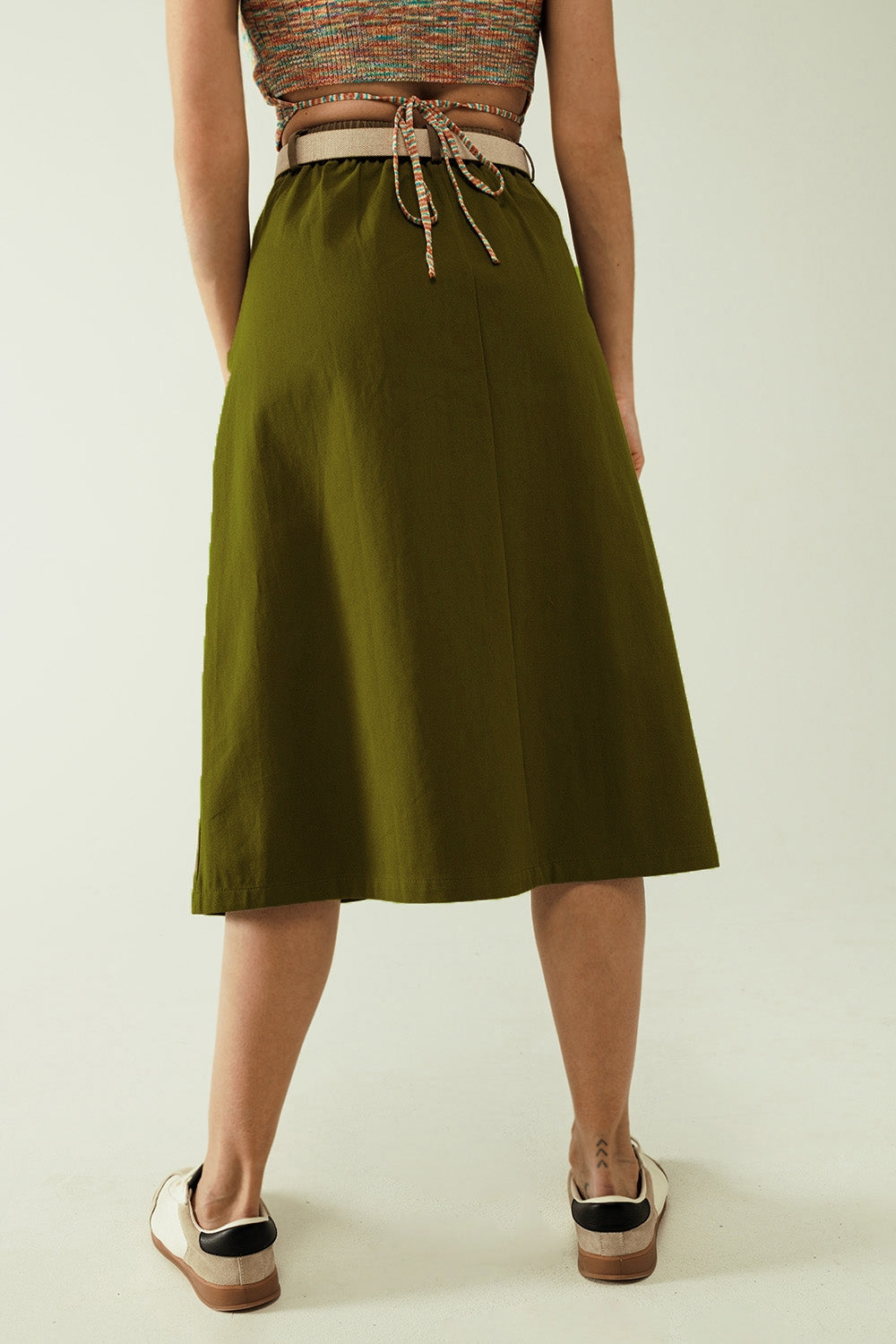 Gonna A line Midi Khaki con tasche in Khaki