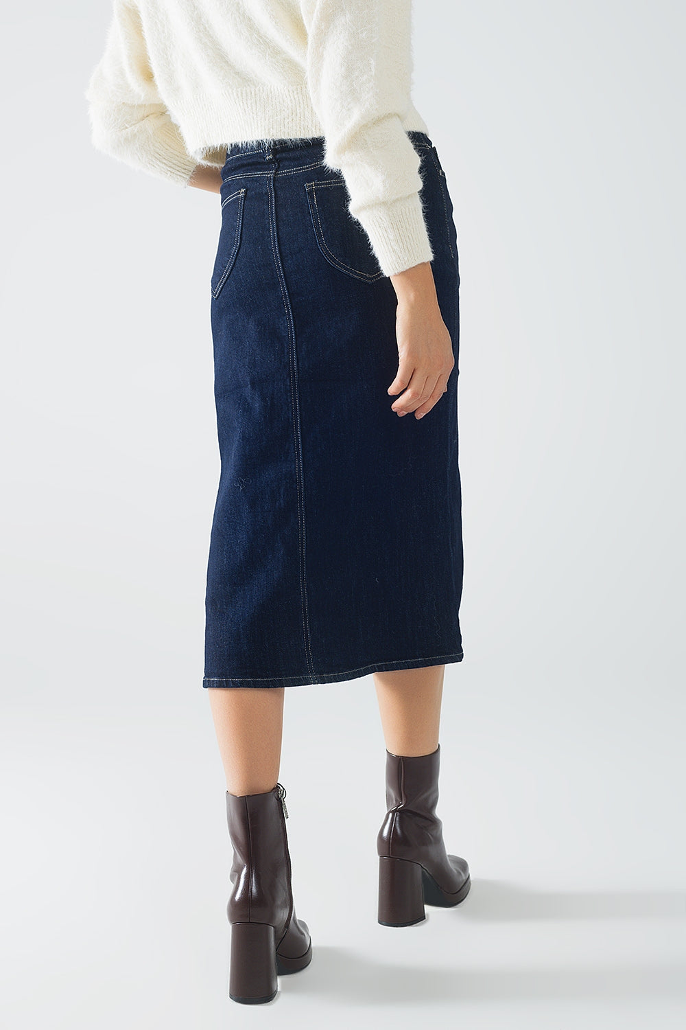 gonna a matita in denim con lavaggio scuro
