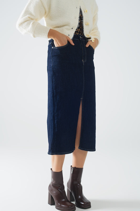 Q2 gonna a matita in denim con lavaggio scuro