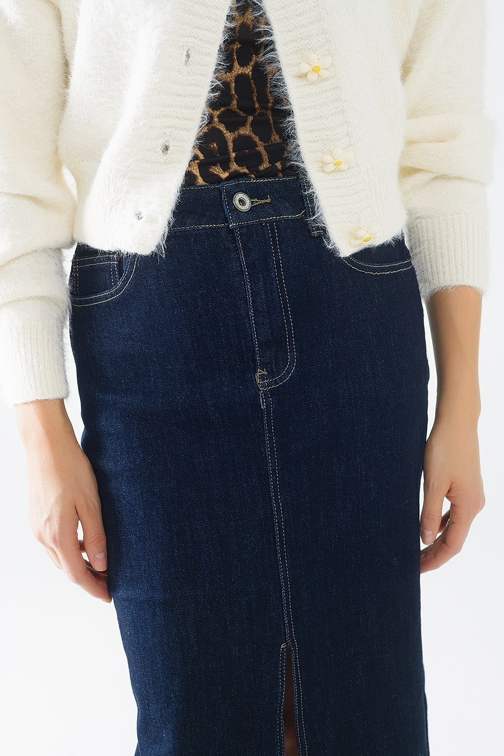 gonna a matita in denim con lavaggio scuro