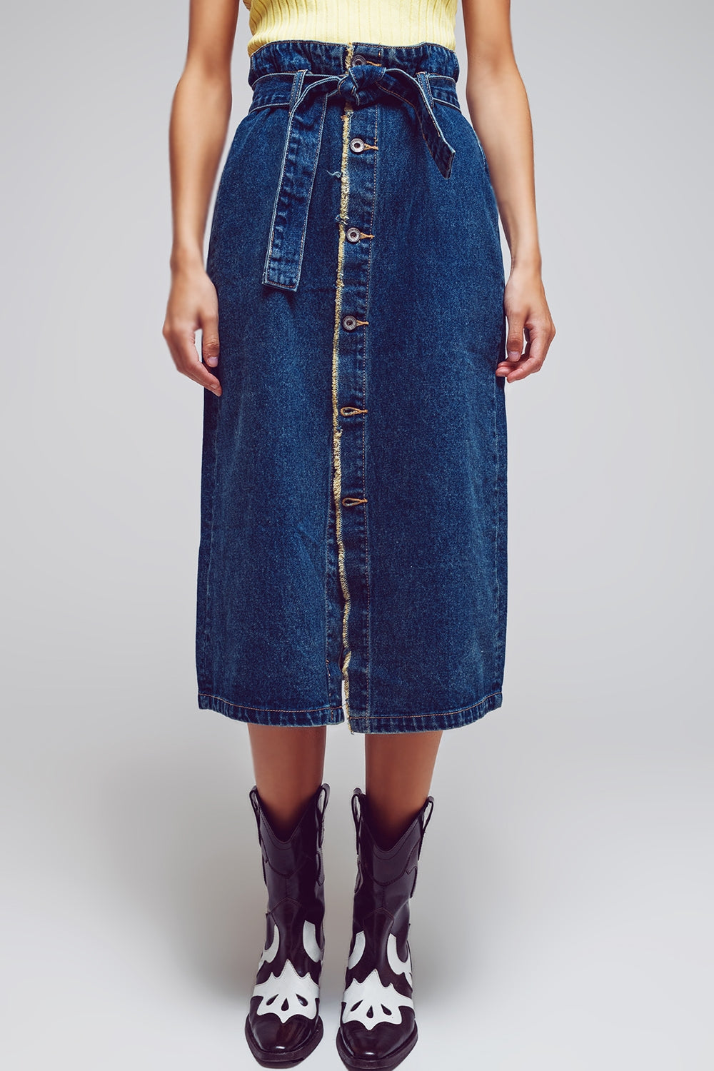 gonna di jeans con cintura e bottoni