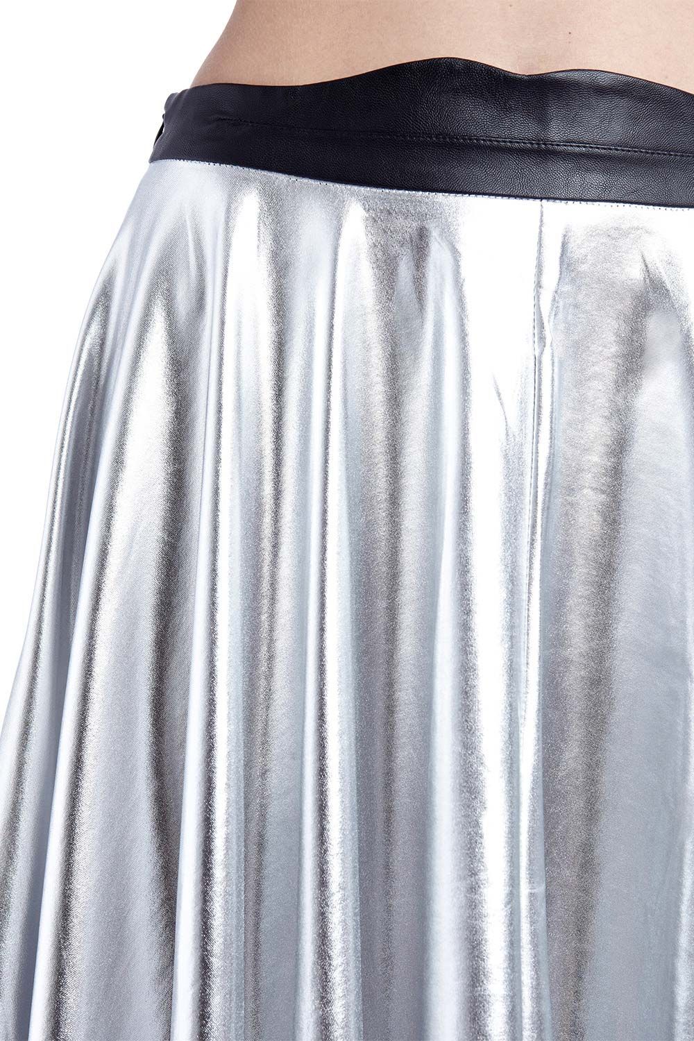 Gonna longuette a pieghe metallizzata argento