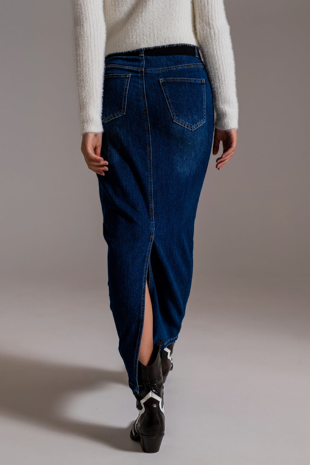 Gonna lunga in denim elasticizzato stile anni '90 in lavaggio scuro