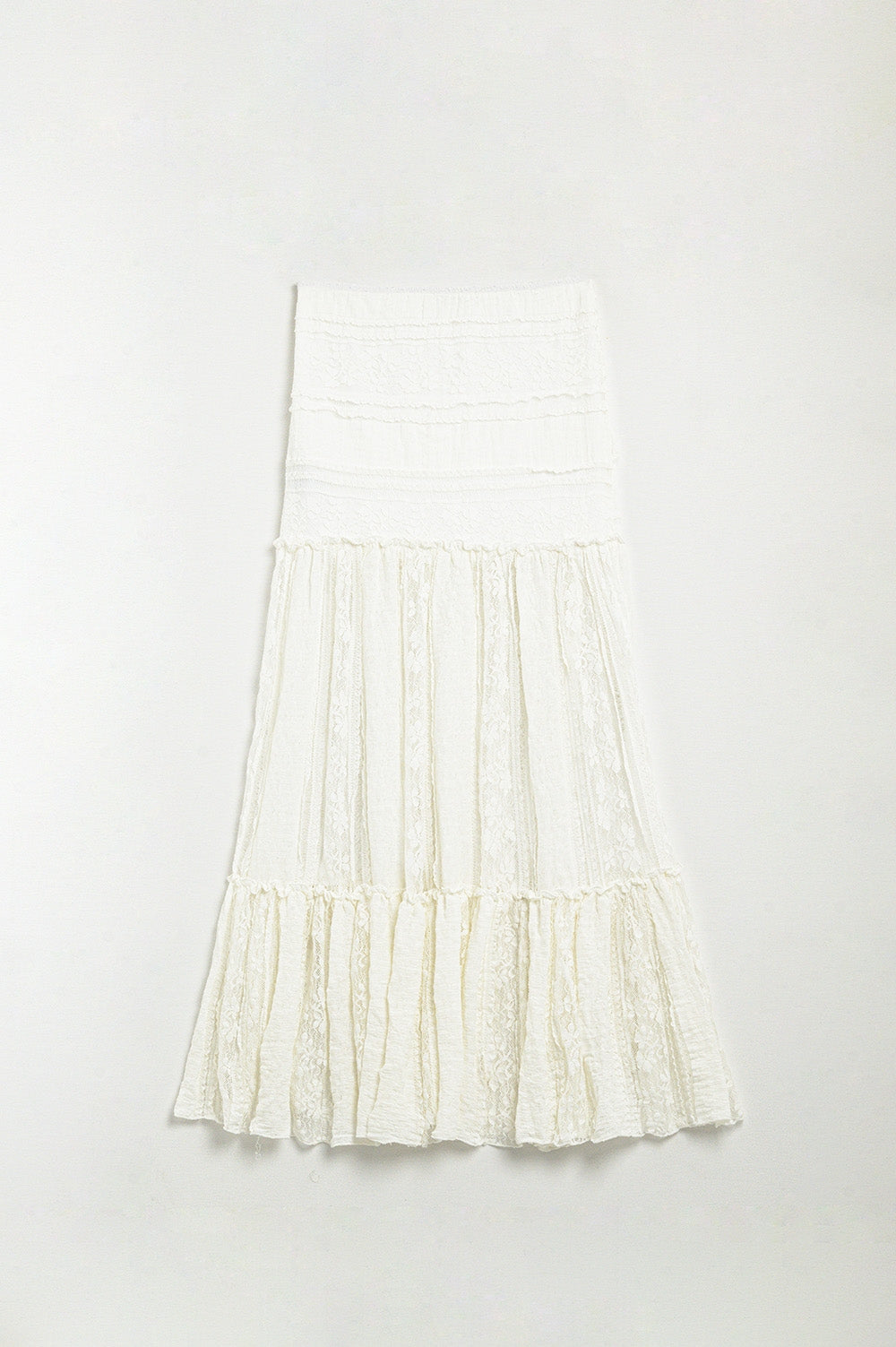 gonna lunga in pizzo bianco aderente in vita