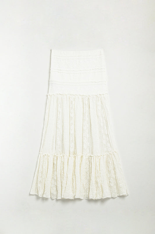 gonna lunga in pizzo bianco aderente in vita