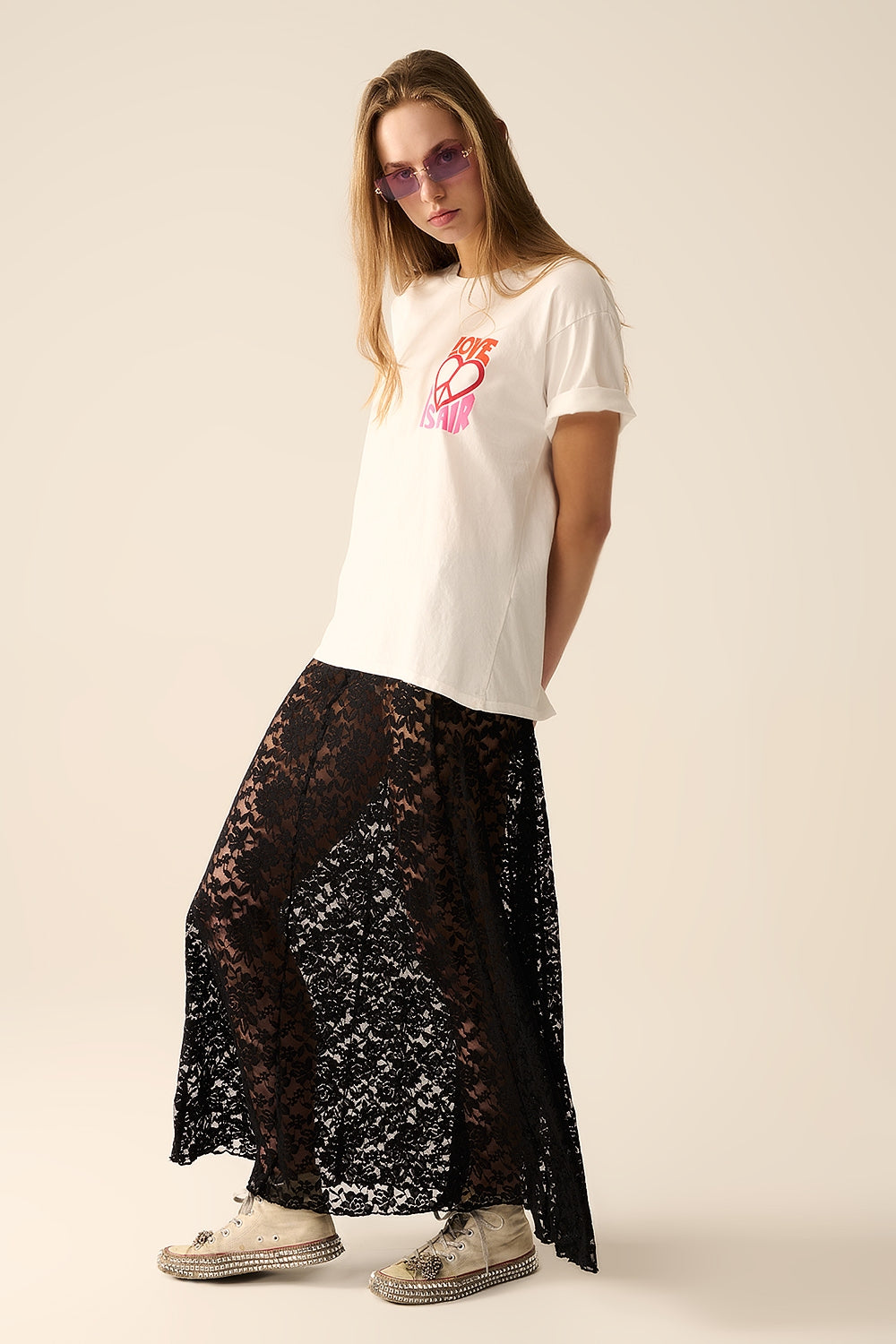 gonna lunga in pizzo nero alla moda