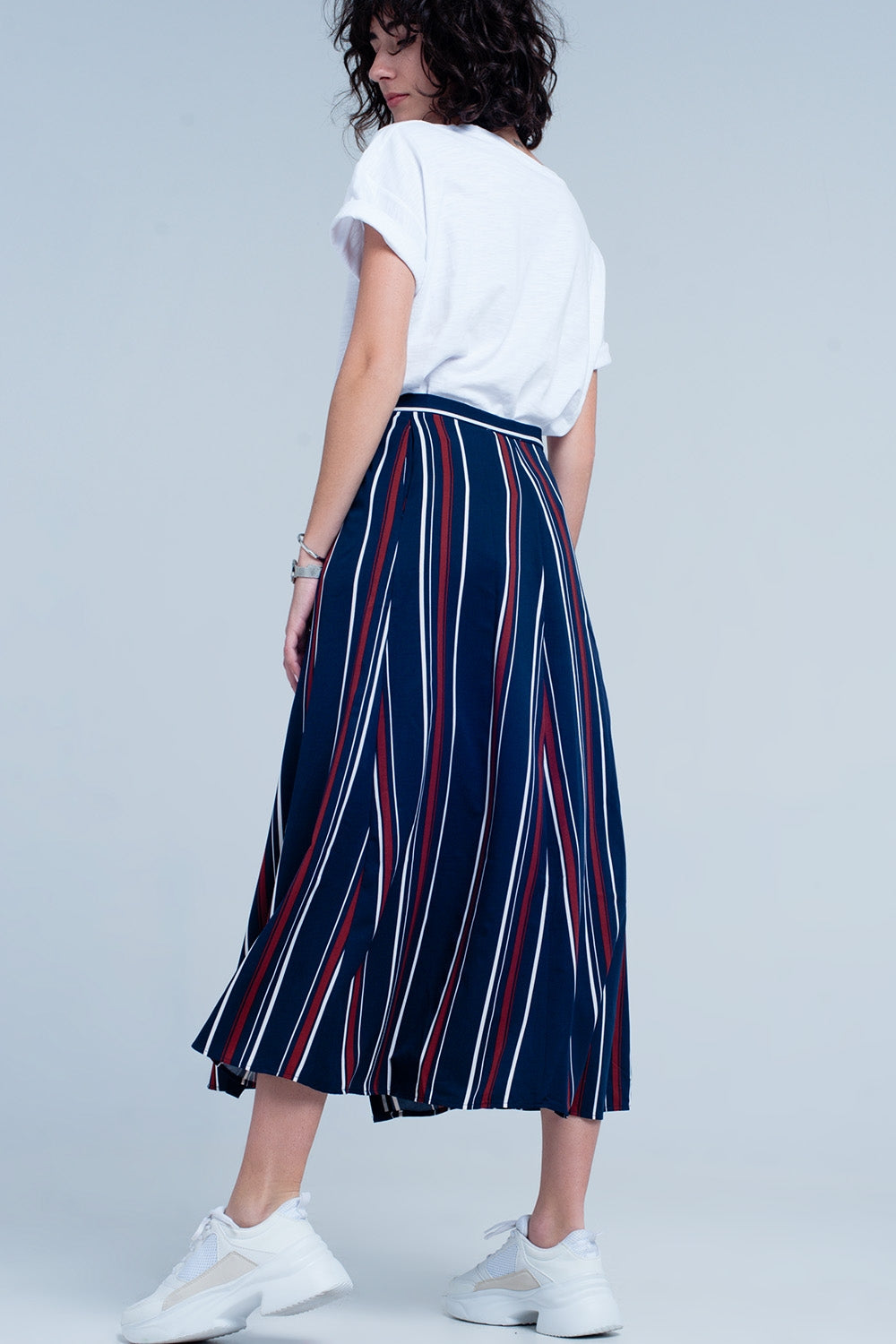Gonna midi a strisce blu navy