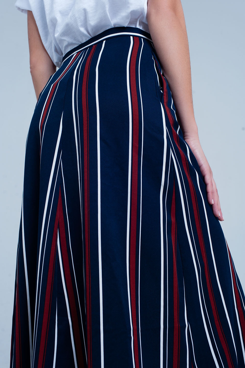 Gonna midi a strisce blu navy