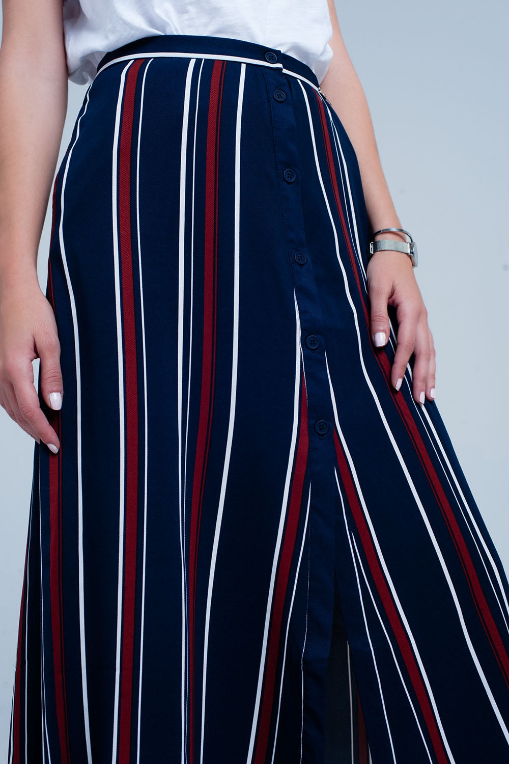 Gonna midi a strisce blu navy