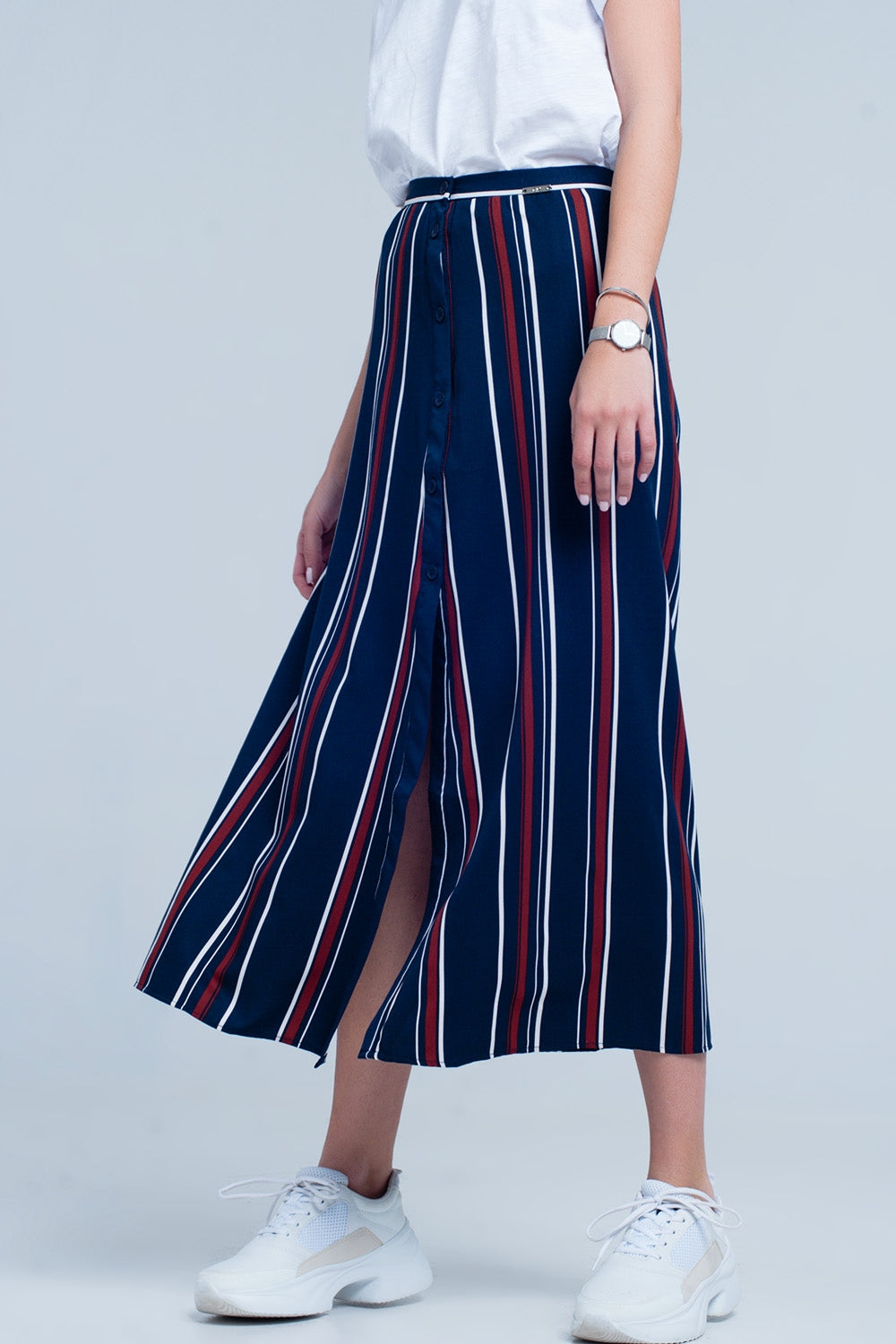 Gonna midi a strisce blu navy