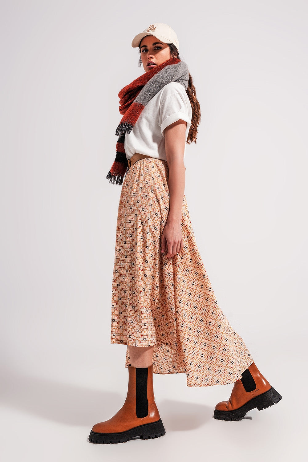 Gonna midi avvolgente stile anni 90 con stampa geometrica