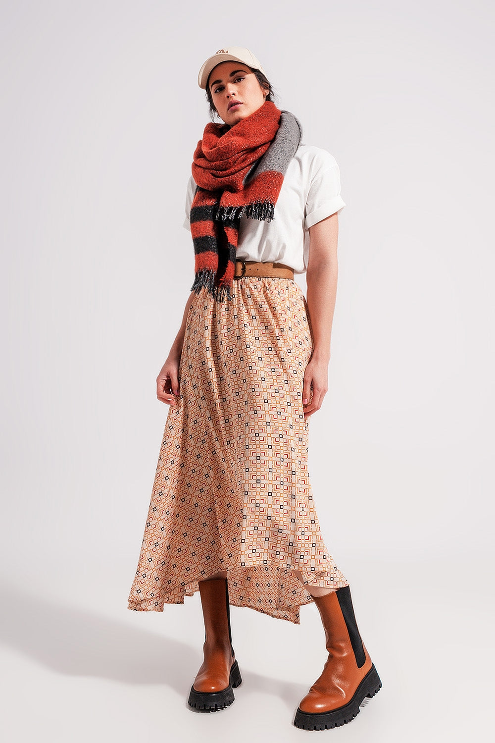 Gonna midi avvolgente stile anni 90 con stampa geometrica