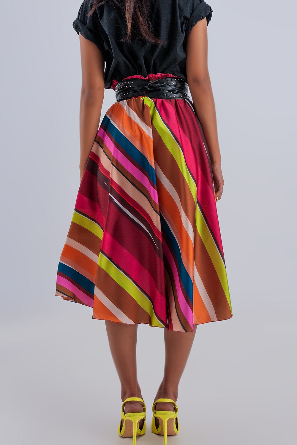Gonna midi con vita elasticizzata fucsia