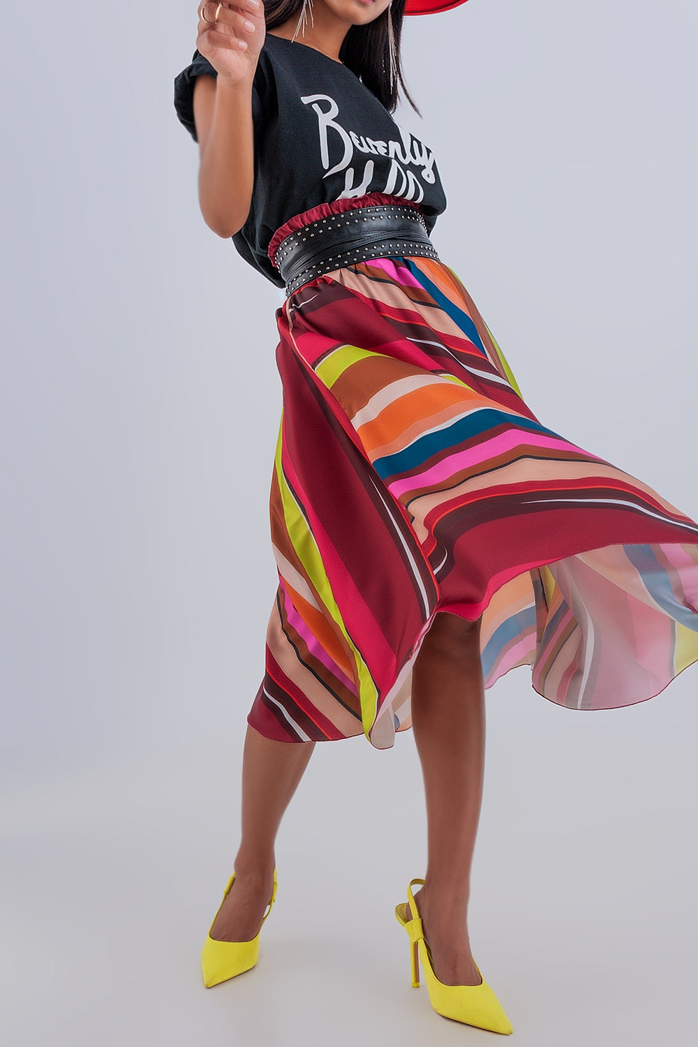 Gonna midi con vita elasticizzata fucsia