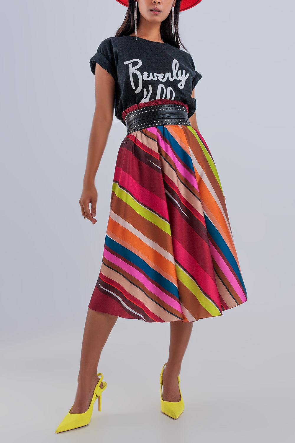 Gonna midi con vita elasticizzata fucsia