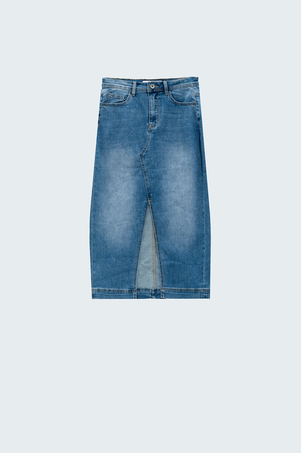 Gonna midi in denim stretch con spacco sul davanti