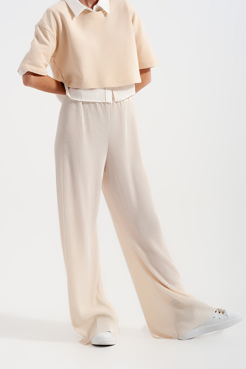 Gonna pantalone plissettata Crema