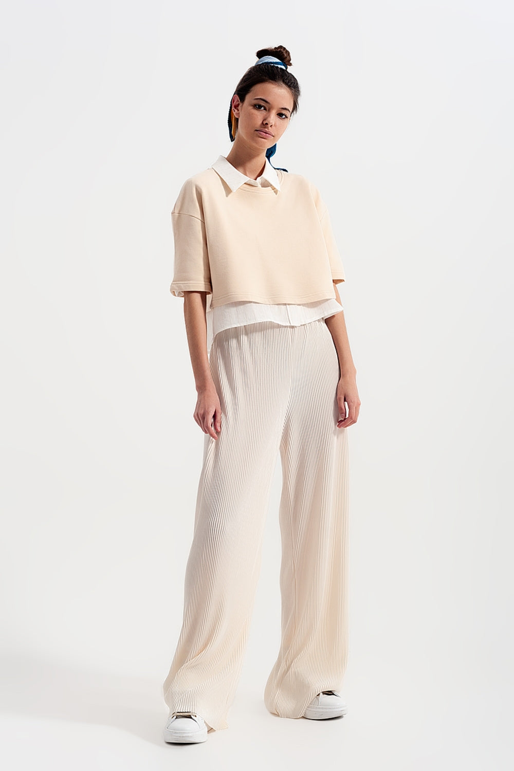 Gonna pantalone plissettata Crema
