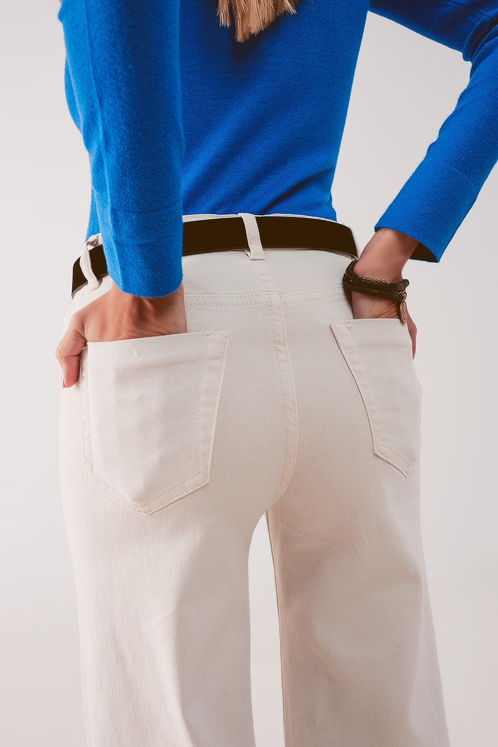 Jeans a fondo ampio in misto cotone beige