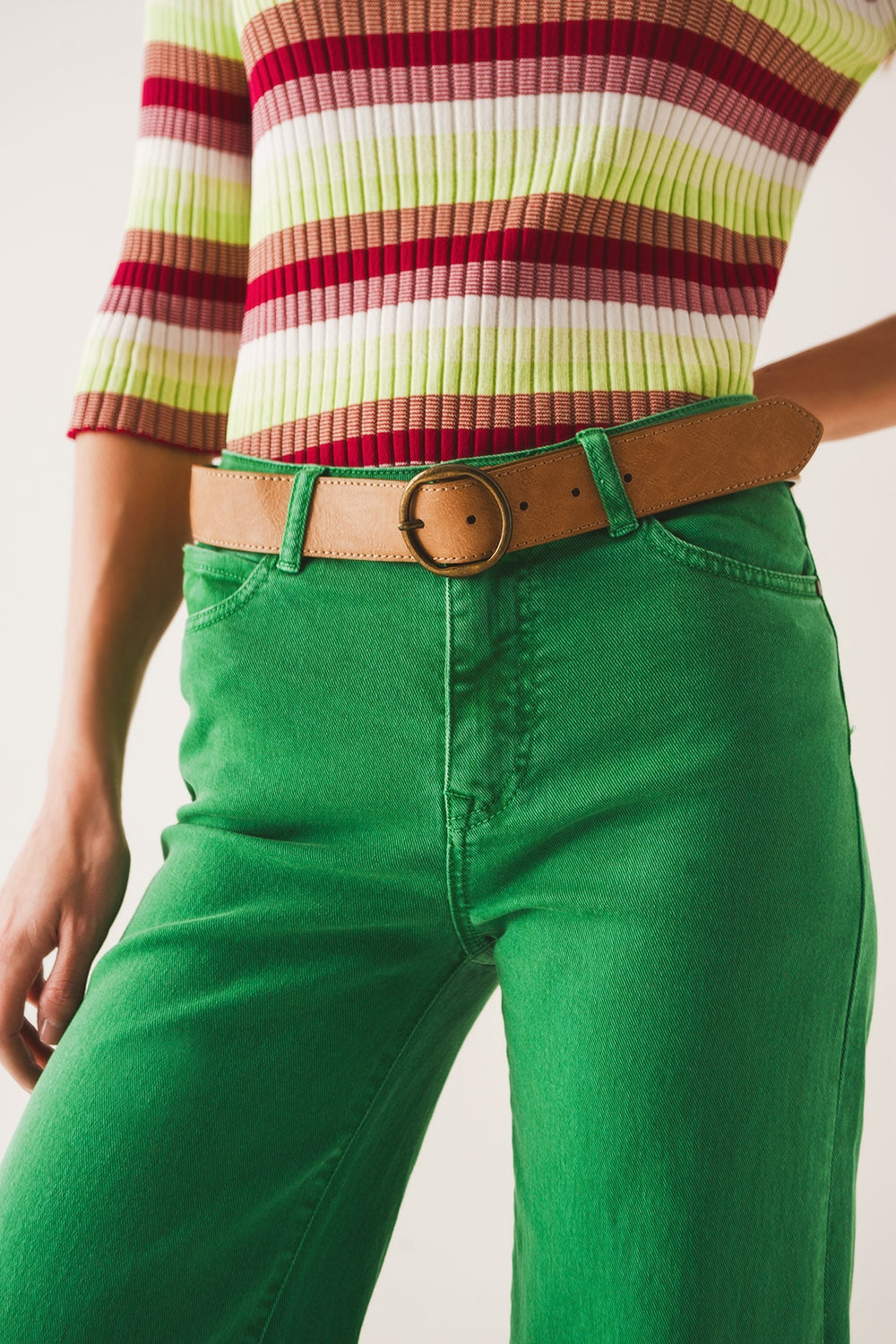 Jeans a fondo ampio in misto cotone verde