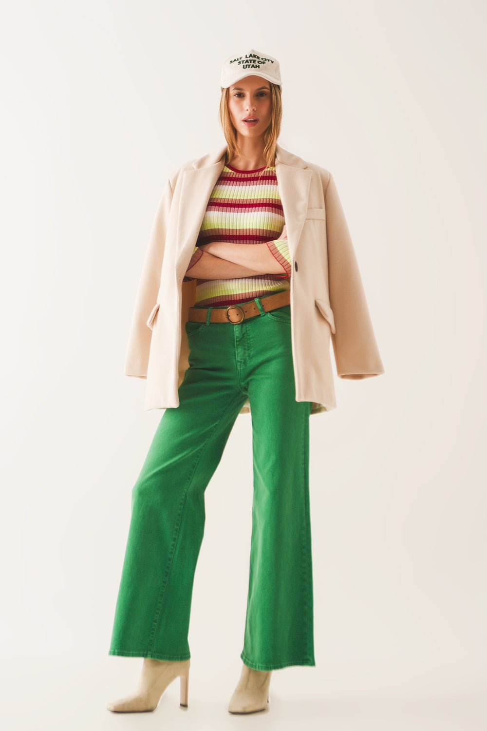 Jeans a fondo ampio in misto cotone verde
