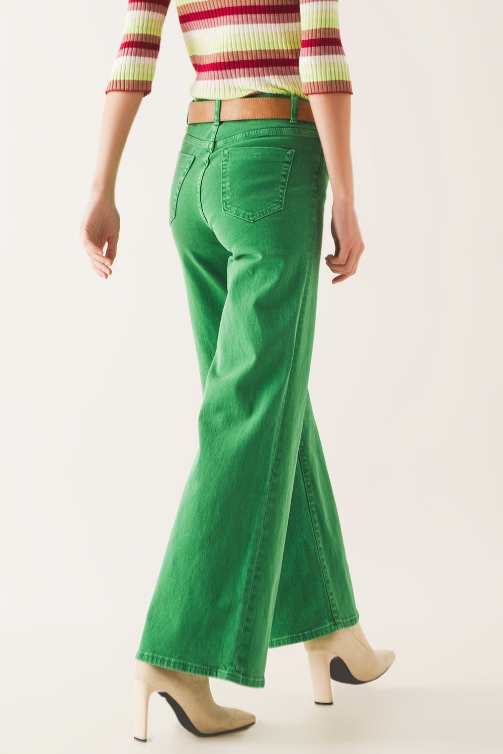 Jeans a fondo ampio in misto cotone verde