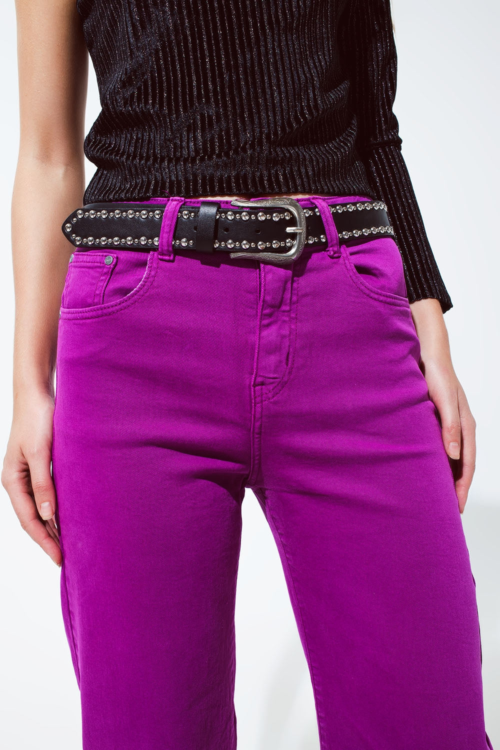 Jeans a gamba ampia e taglio largo in lunghezza 3/4 viola