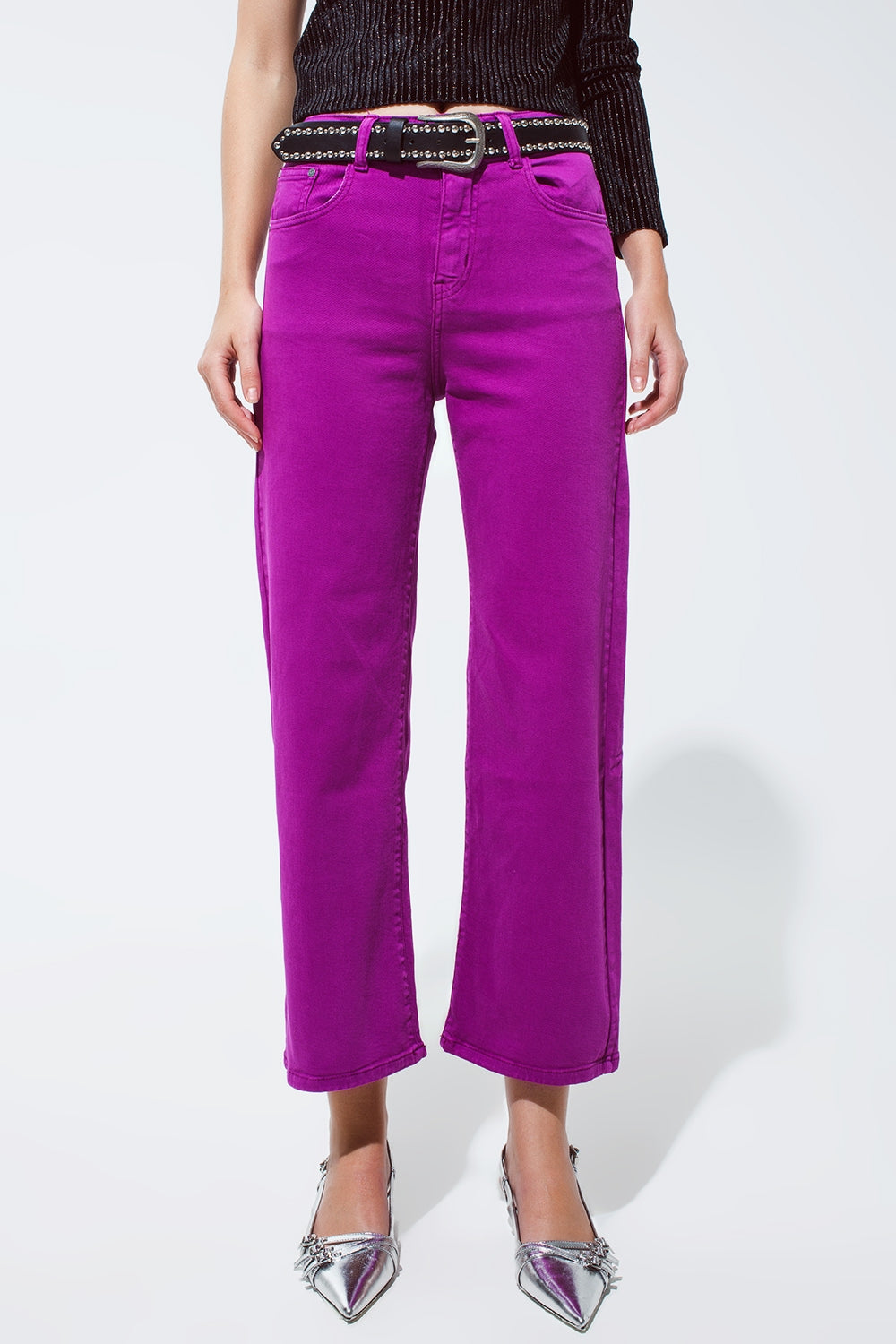 Jeans a gamba ampia e taglio largo in lunghezza 3/4 viola